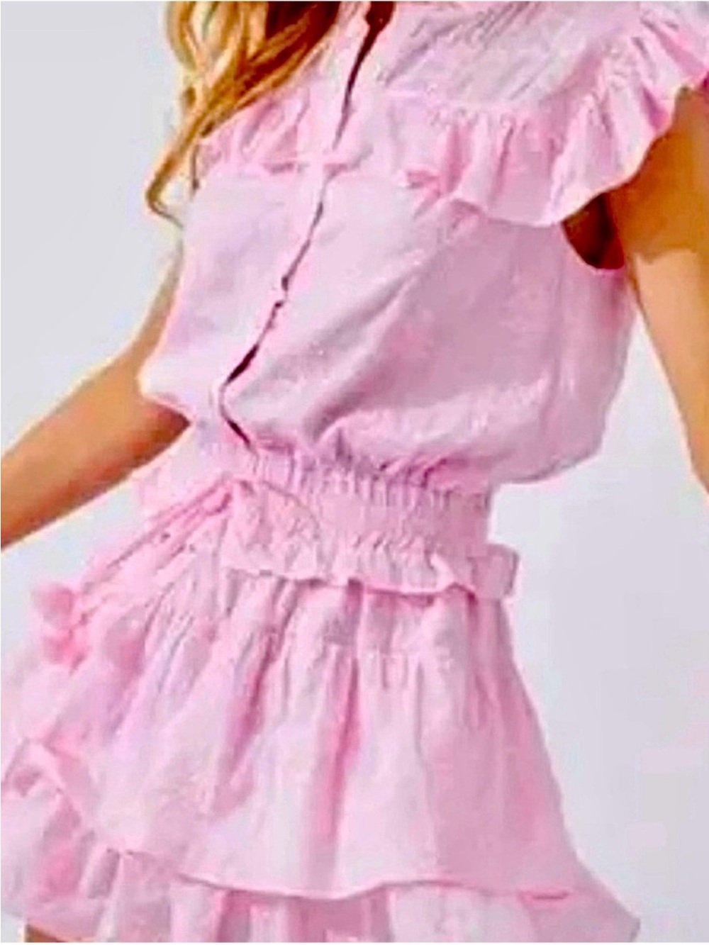 Day + Moon Pink Embroidered Ruffle Romper Dress Large